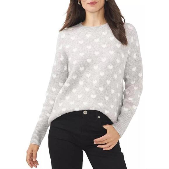 Vince Camuto Sweaters - Vince Camuto Gray Heart Print Crewneck Soft Pullover Sweater - Medium NWT